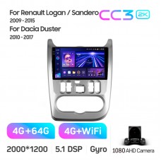 Штатна магнітола Teyes CC3 4+64 Gb Renault Logan 1 Sandero For Dacia Duster 2009-2017 9" 2k