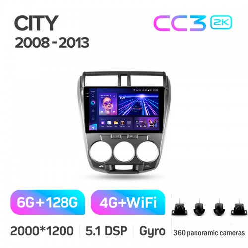 Штатна магнітола Teyes CC3 6+128 Gb з коловим оглядом 360° Honda City 2008-2013 10" 2k