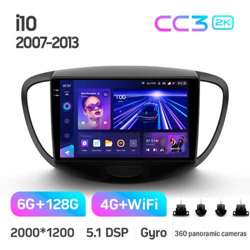 Штатна магнітола Teyes CC3 6+128 Gb з коловим оглядом 360° Hyundai i10 2007-2013 9" 2k