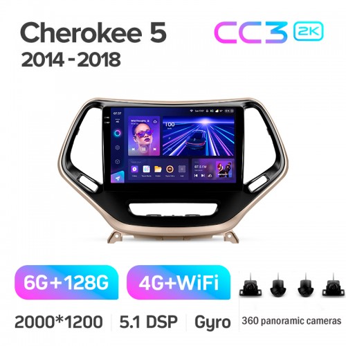 Штатна магнітола Teyes CC3 6+128 Gb з коловим оглядом 360° Jeep Cherokee 5 KL 2014-2018 10" 2k