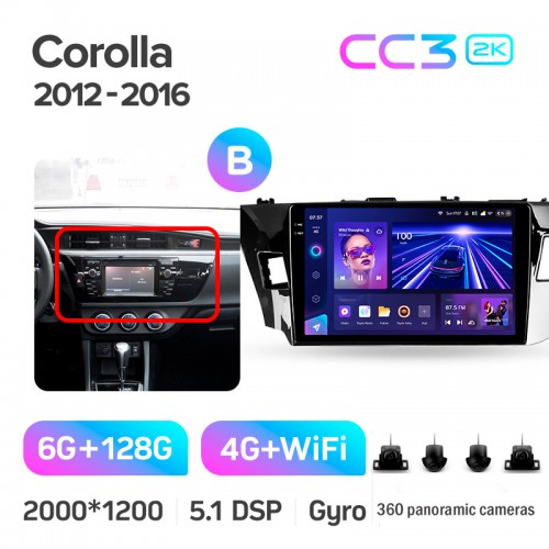Штатна магнітола Teyes CC3 6+128 Gb з коловим оглядом 360° Toyota Corolla 11 2012-2016 (B) 10" 2k