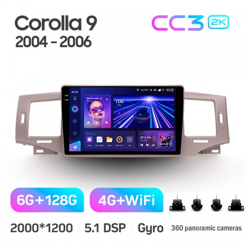 Штатна магнітола Teyes CC3 6+128 Gb з коловим оглядом 360° Toyota Corolla 9 E120 2004-2006 9" 2k