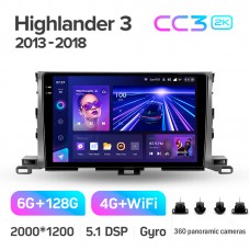 Штатна магнітола Teyes CC3 6+128 Gb з коловим оглядом 360° Toyota Highlander 3 XU50 2013-2018 10" 2k (L1)