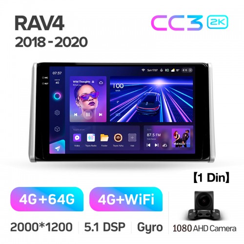 Штатна магнітола Teyes CC3 4+64 Gb Toyota RAV4 5 XA50 (1 Din) 2018-2023 10" 1din 2k