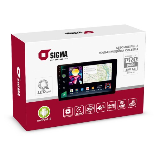 Автомобільна мультимедійна система SIGMA PRO 10464 ANDROID 12 4+64 Gb 4G DSP (10")