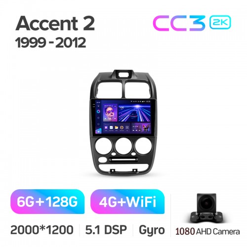 Штатна магнітола Teyes CC3 6+128 Gb Hyundai Accent II 2 LC2 (F1) 1999-2012 9" 2k