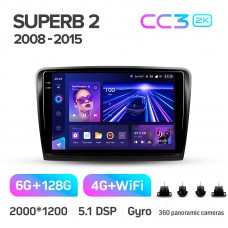 Штатна магнітола Teyes CC3 6+128 Gb з коловим оглядом 360° Skoda Superb 2 B6 2008-2015 10" 2k