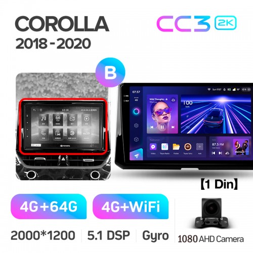 Штатна магнітола Teyes CC3 4+64 Gb Toyota Corolla 12 (1 Din) 2018-2020 (B) 10" 1din 2k