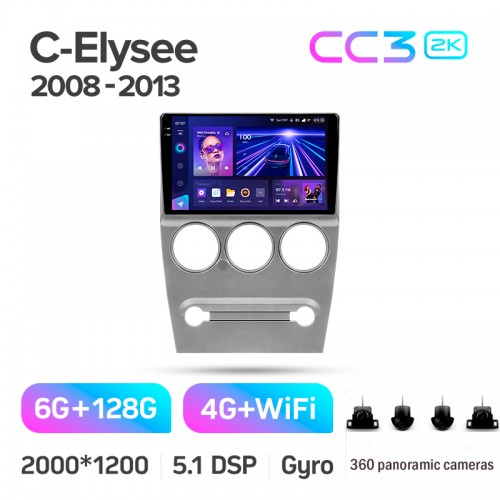 Штатна магнітола Teyes CC3 6+128 Gb з коловим оглядом 360° Citroen C-Elysee 2008-2013 9" 2k