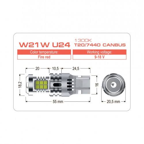 Світлодіодна лампа ULTIMATE W21W U24 T20/7440 CANBUS 1300K