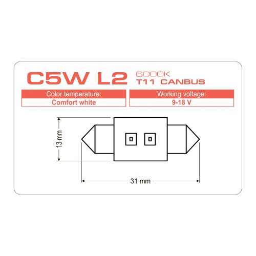 Світлодіодна лампа LONGLIFE C5W L2 T11 CANBUS 6000K Світлодіодна лампа LONGLIFE C5W L2 T11 CANBUS 6000K