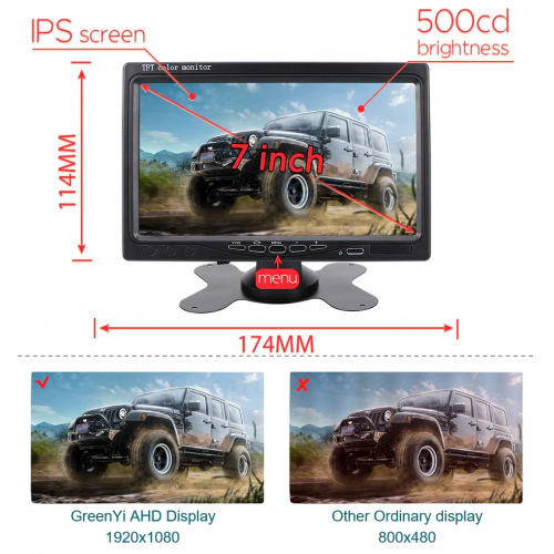 Автомобільний монітор GreenYi 7 дюймів TFT для камери заднего вида