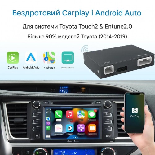 Беспроводной CarPlay и Android Auto для Toyota Highlander (2014-2019) Touch2 / Entune 2.0 System.