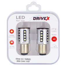 Світлодіоди в габаритні вогні. Підсвітку номера та салона DriveX Glow UL1 S25(2) 9-48V 30W CAN 2600Lm 1157/P21/5W BAY15D d-15mm к-т.