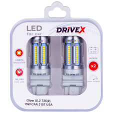 Світлодіоди в габаритні вогні. Підсвітку номера та салона DriveX Glow UL2 T25(2) 12V 15W CAN 2600Lm 3157/P27/7W base-16mm USA к-т.
