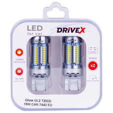 Світлодіоди в габаритні вогні. Підсвітку номера та салона DriveX Glow UL2 T20(2) 12V 15W CAN 2600Lm 7443/W21/5W base-16mm EU к-т.