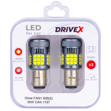Світлодіоди в габаритні вогні. Підсвітку номера та салона DriveX Glow FAN1 S25(2) 9-48V 30W CAN 3000Lm 1157/P21/5W BAY15D d-15mm к-т.