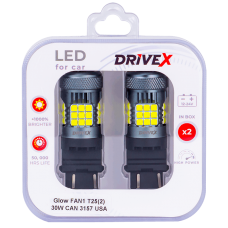 Світлодіоди в габаритні вогні. Підсвітку номера та салона DriveX Glow FAN1 T25(2) 9-48V 30W CAN 3000Lm 3157/P27/7W base-16mm USA к-т.
