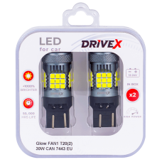 Світлодіоди в габаритні вогні. Підсвітку номера та салона DriveX Glow FAN1 T20(2) 9-48V 30W CAN 3000Lm 7443/W21/5W base-16mm EU к-т.